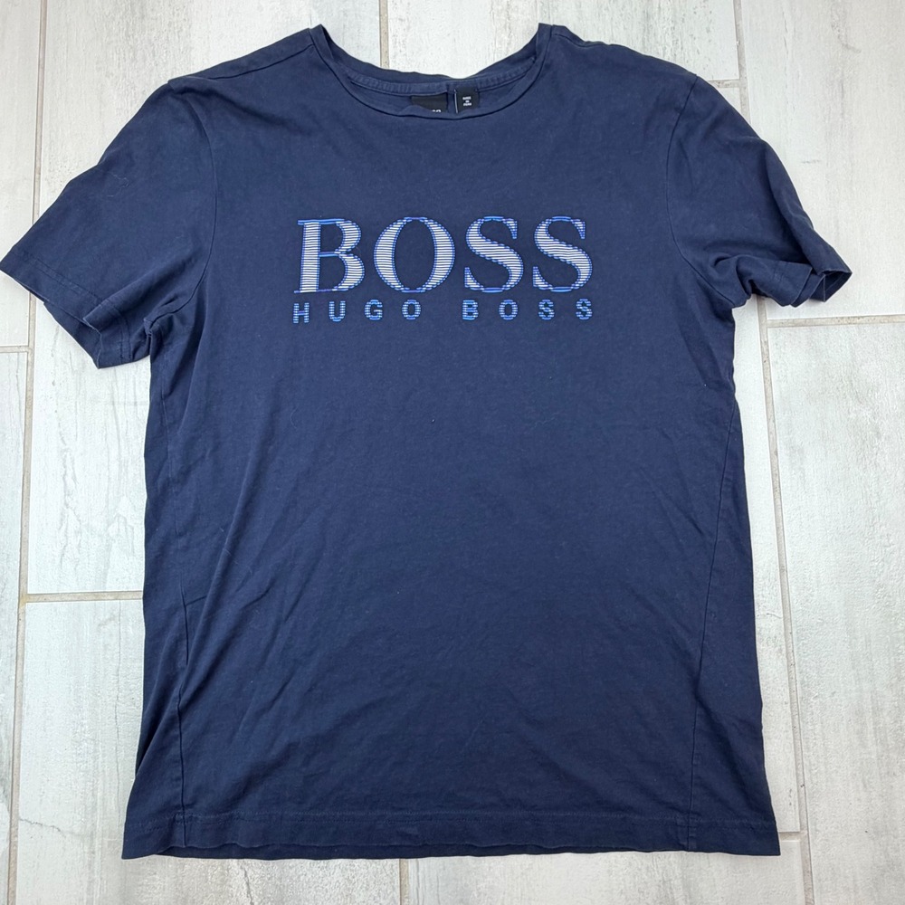 Hugo Boss Mens Tee 5 Navy Blue Graphic Logo Short Sleeve T-Shirt Size M 50448306